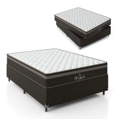 Cama Box Casal + Colchão Paris Molas Ensacadas - 61x138x188cm - Jacquard Marrom