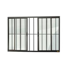 Janela Confort 4 Folhas com Grade Vidro Liso 100cm x 120cm Brimak Preto