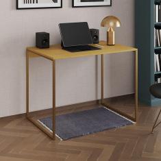 Escrivaninha Industrial Office Canela 90x53 Grécia Base Dourada