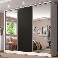 Guarda Roupa Casal 100% Mdf Madesa Royale 3 Portas de Correr com Espelhos - Branco/preto