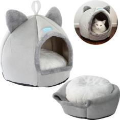 Cama Casa Toca Iglu Tenda Caminha Cabana para Gatos Descanso Conforto Aconchegante Segurança Pets - Duke & Dixie (Cinza)