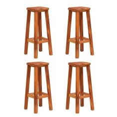 Kit 4 Banquetas Alta Sem Encosto Madeira Maciça