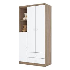 Guarda Roupa Infantil Bala de Menta Rústico Branco  Henn