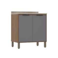 Balcão De Cozinha 80cm 2 Portas Com Tampo Aspen Luciane Móveis Vanilla Com Cinza Puro