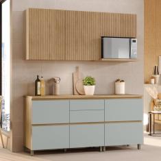 Cozinha Modulada 4 Peças Ripado 100% Mdf Rainha Nature-verde