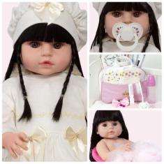 Boneca Reborn de Silicone Princesa Morena Linda 20 Itens - Cegonha Reb