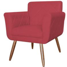 Poltrona Decorativa Isabela em Tressê Pés Palito Suede Vermelho - DS E