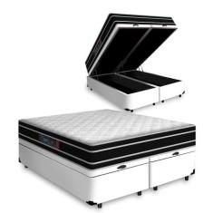 Cama Box Com Baú Queen + Colchão De Espuma D33 - Castor - Black White 