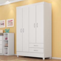 Guarda Roupa Solteiro 4 Portas E 2 Gavetas Toledo Branco-rosa-branco