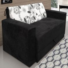 Sofa Cama Casal Veludo Preto/Cinza Floral 5000 Mam Flex