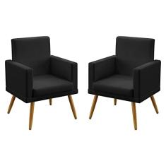 Kit 2 Poltronas Decorativas Nina Com Rodapé Sued Preto Aradecor