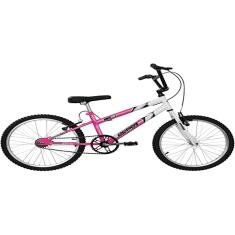 Bicicleta de Passeio Ultra Bikes Esporte Bicolor Rebaixada Aro 20 Reforçada Freio V-Brake Infantil Juvenil Menina Rosa/Branco