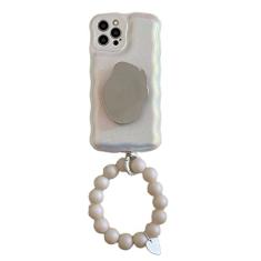 Capa de telefone com corrente de suporte a laser perolado para iPhone 14 14Pro 13 12 11 Pro Max XS XR Ring Stand Cover, A, para iPhone 12Promax