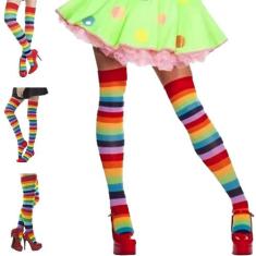 Meia Festa Fantasia Adulto: Colorida Listrada Modelo 7/8 Acima do Joel