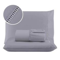 Jogo de Lençol 03 Peças 400 Fios Cama Queen Micropercal Ponto Palito -