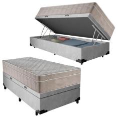 Cama Box Baú Suede Solteiro + Colchão SerenePrime Molas Ensacadas 88x1