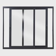 Janela de Aluminio de Correr 100x100cm 2 Folhas com Vidro Liso Preto