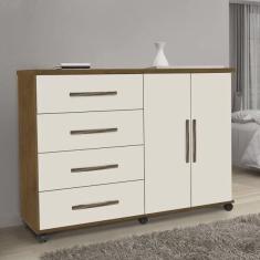 Cômoda 4 Gavetas 2 Portas Bali Móveis Primus Mel/Pérola