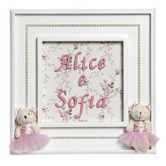 Potinho de Mel Quadro Princesa Gemêas Quarto Bebê Infantil Menina Rosa