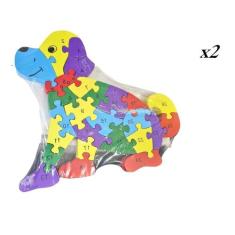 Kit 2 Quebra Cabeça Colorido Formato De Dog Madeira 26Pçs - Fato Toys