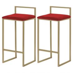 Kit 2 Banquetas Decorativa Jasmine Base Gold Veludo Vermelho