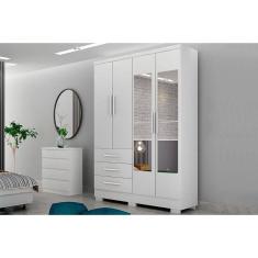 Guarda Roupa 4 Portas (2 C/ Espelho) E 3 Gavetas C/ Pés /berlim Neve - Horizonte
