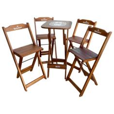 Conjunto Mesa Bistrô com 4 Banquetas Dobráveis de Madeira Personalizad