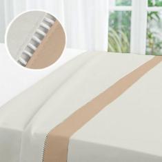 Lençol de Solteiro Sem Elástico De Cima com Vira e Ponto Palito Percal