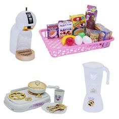 Cozinha Infantil Menina Branco Mercado Cafeteira Fogão 21pç