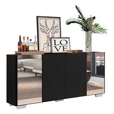 Aparador Buffet c/Espelho e Pés Quadrados Vegas Multimóveis Preto/branco