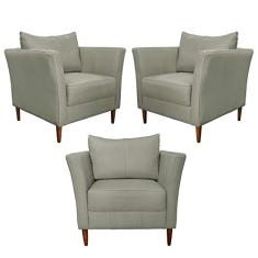 Kit 3 Poltronas Decorativa Sala de Estar Pés Palito Lubbock Couro Nude - Gran Belo