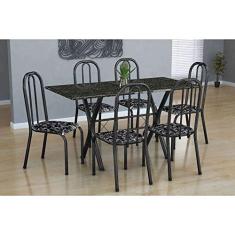 Conjunto de Mesa Miame com 6 Cadeiras Madri Preto Prata e Preto Floral