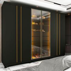 Guarda Roupa 6 Portas LED Absolut Reflecta Grafite - Gelius