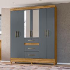 Roupeiro 6 Portas Uyuni Com Espelho Freijó Cinza