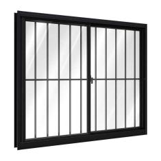 Janela de Alumínio de Correr Lateral Com Grade 2 Folhas Móveis 100x100cm Riobras Preto