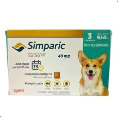 Antipulgas Simparic 40 mg para cães 10,1 a 20 kg - Zoetis - 3 unidades