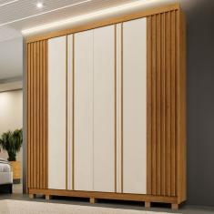 Guarda-Roupa Casal Monte Rei 6 Portas 6 Gavetas Ripado Cinamomo/Off White - Panorama Móveis