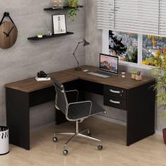 Mesa De Escritório em L 120x150cm com Gaveta Tampo 30mm Nogal
