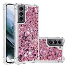 LEMAXELERS Compatível com Galaxy S21 5G, capa transparente líquida com glitter flutuante areia movediça à prova de choque capa protetora de silicone macio TPU para Samsung Galaxy S21 5G. YBL Love Rose