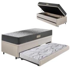 Bicama Box Baú Solteiro 88X188 material sintético Linho Areia com Colc