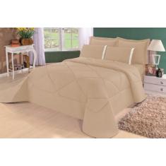 Kit Edredom + Lençol Aconchego Dupla Face Queen 6 Un Caqui - Confecçõe