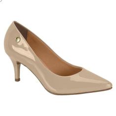 Sapato Scarpin Vizzano Bico Fino Salto Baixo Feminino, Verniz bege, 38