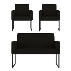 Kit Sofá 2 Lugares + 2 Poltronas Para Recepção Sala Balaqui Cor:preto Preto