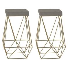 Kit 2 Banqueta Decorativa Kathy Base Gold Veludo Cinza G41 - Gran Belo