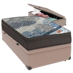 Cama Box Baú Bege e Colchão ISO  Molas Ensacadas Solteiro Ortobom