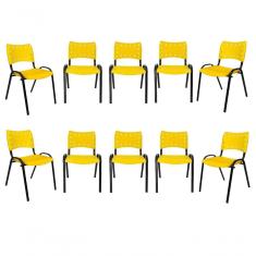 Kit 10 Cadeiras Iso Para Escola Escritório Comércio Amarela Base Preta