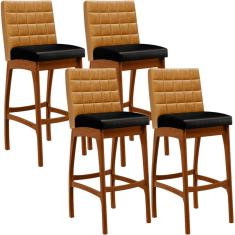 Kit 04 Banquetas Altas Cozinha Sala Jantar B04 Whisky Preto