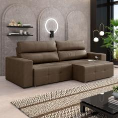 Sofá Retrátil 3 Lugares 204cm 2 Módulos Nero Com Usb Couro Cappuccino G52 - Gran Belo