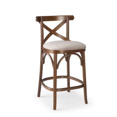 Banqueta Munique Baixa Madeira Maciça Imbuia Estofada Linho Bege