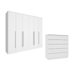 Guarda-roupa 6 Portas Portugal E Cômoda 5 Gavetas Florença Espresso Móveis Branco-neve